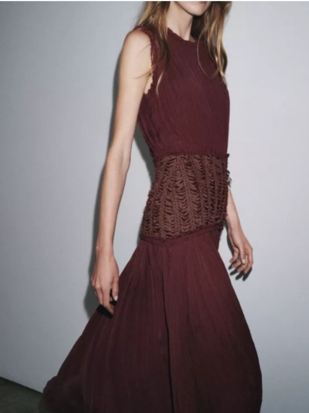 Sleeveless Burgundy Maxi Skirt - Brand Unknown